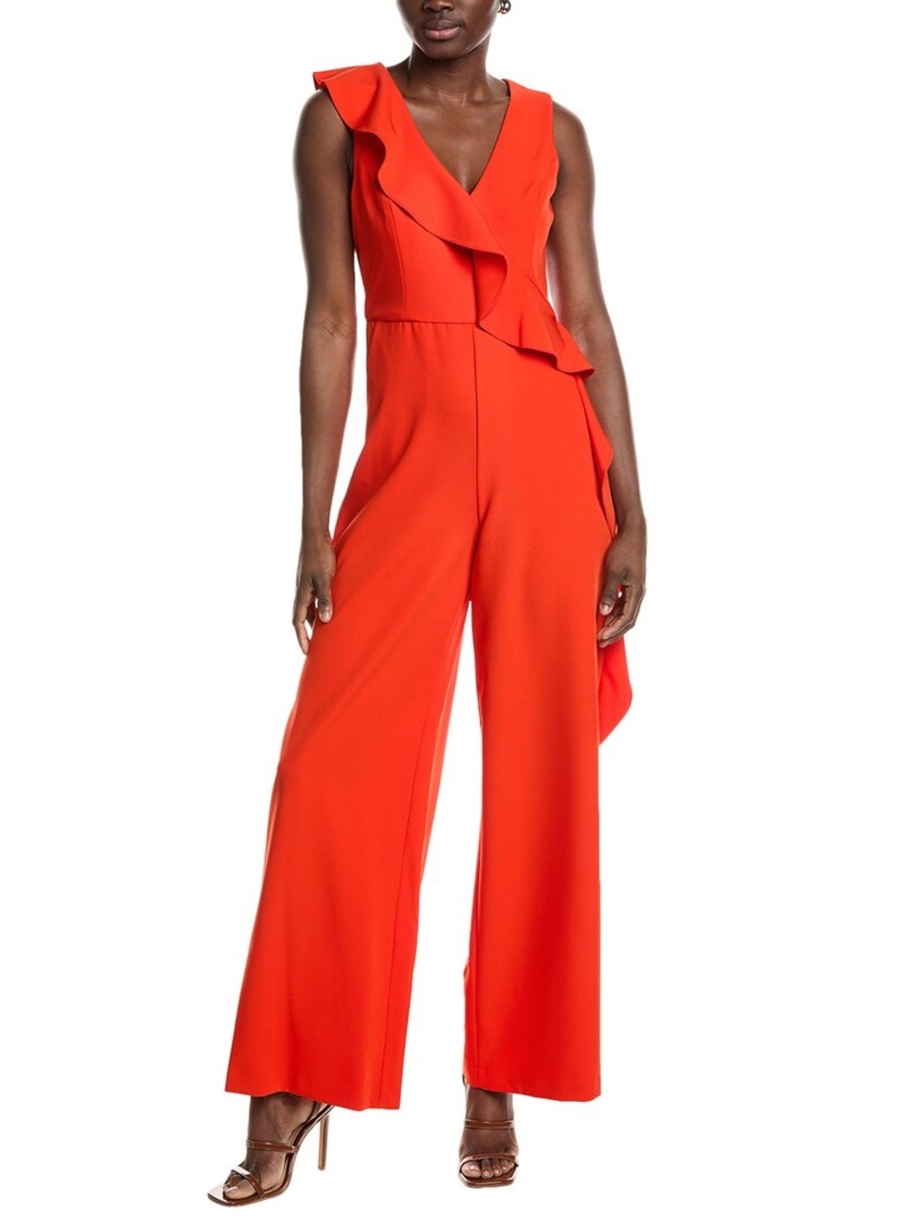 Laundry by Shelli Segal Bright Orange Ruffle Jumpsuit, Size 8, Wedding Cocktail